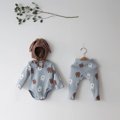 LEMONADE46｜(55cm-85cm) 2色小熊包屁衣長褲含帽子14