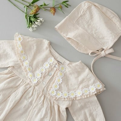 LEMONADE38｜(55cm-85cm) 1色雛菊花邊翻領包屁衣含帽子8