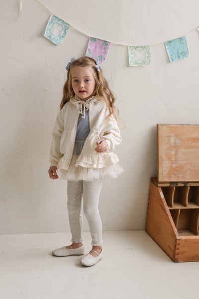 FLO59｜(75-140) 2色蕾絲荷葉花邊連帽拉鍊外套20