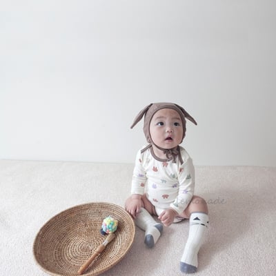 LEMONADE23｜(55cm-85cm) 2色彩繪小兔包屁衣含帽子7