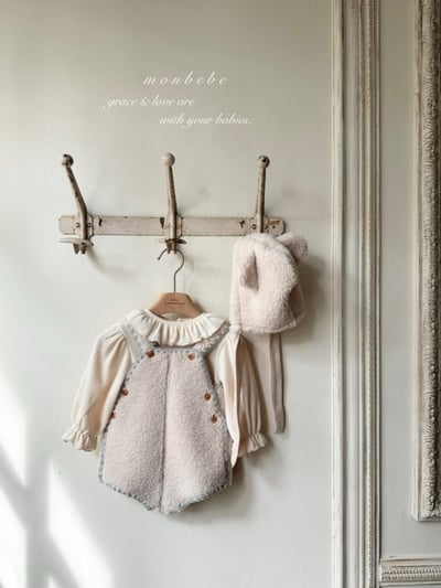 MONBEBE23｜(6m-4y) 滾邊刷毛吊帶褲10