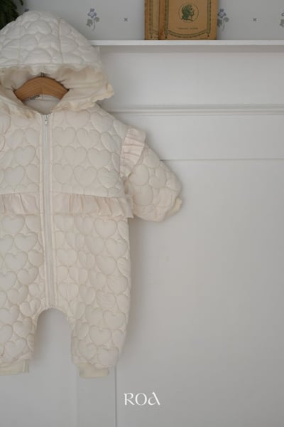 ROA44｜(6m-18m) 1色愛心絎縫夾層綿連帽連身衣6