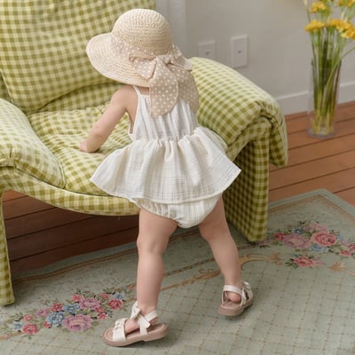 bebe nine01  (6m-24m) 3色棉麻荷葉吊帶包屁裙13