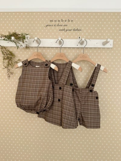 MONBEBE33｜(1y-8y) 排釦格紋吊帶裙15