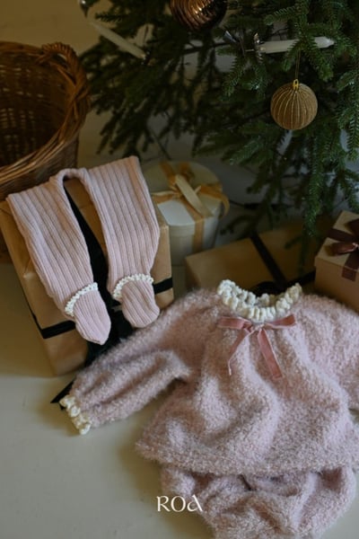 ROA43｜(6m-18m) 2色羽絨蕾絲蝴蝶結套裝9