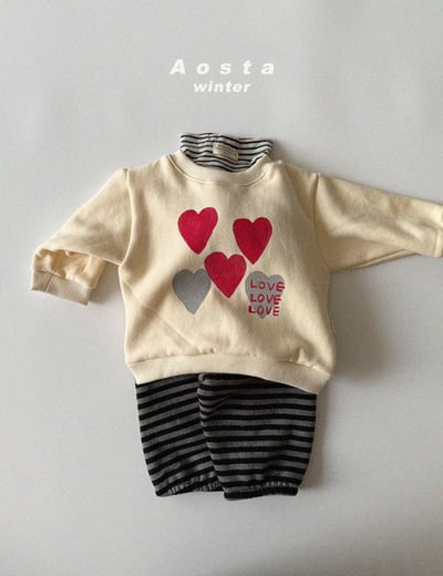 AOSTA48｜(6m-5y) 愛心內刷毛印花休閒上衣6