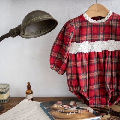 M-KIDS01｜(55-80cm) 1色聖誕格紋包屁衣9
