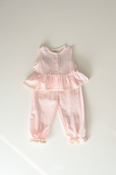 ROA03｜(6m-18m) 2色蕾絲波浪邊棉麻縮口套裝12