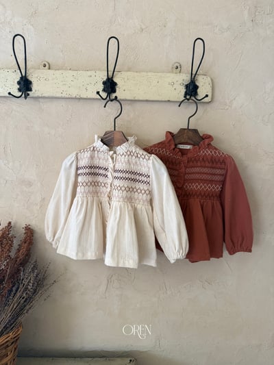 OREN44｜(85-120cm) 法式復古刺繡抓皺上衣12
