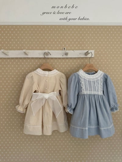MONBEBE02｜(1y-8y) 蕾絲滾邊緞帶洋裝1