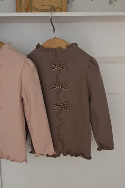 ROA39｜(6m-18m) 3色蝴蝶結緞帶捲邊上衣6