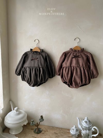 Monpetitbebe02｜(6m-18m) 荷葉立領格紋包屁衣9