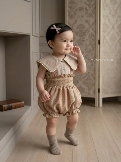 Mon petit08｜(66-90cm) 抓皺壓花吊帶包屁衣14