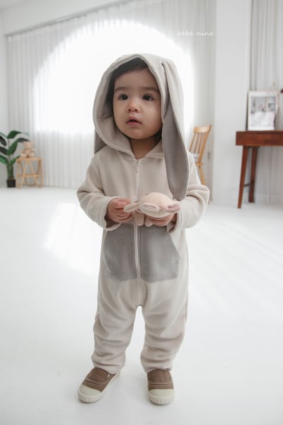 bebe nine29 (65-90) 2色恐龍小兔連帽連身衣2