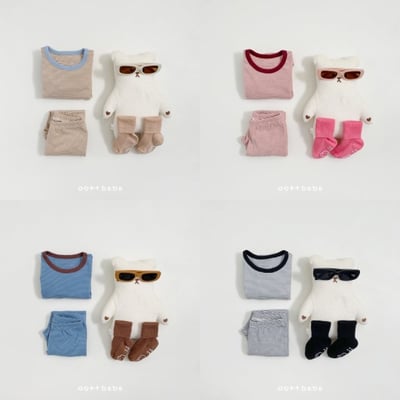 Oottbebe10｜(1y-7y) 條紋撞色家居套裝7