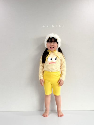 my_bebe05｜(75-105cm) 格紋長袖泳衣/花邊泳帽9