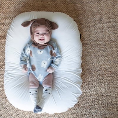 LEMONADE46｜(55cm-85cm) 2色小熊包屁衣長褲含帽子2