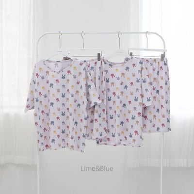 LIME&BLUE01｜(80-118cm MOM )  兔子親子居家服11