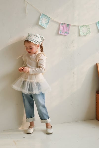 FLO55｜(75-140) 2色蕾絲可反摺牛仔褲9