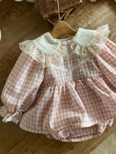 Anne Shirley01｜(3m-22m) 2色格紋蕾絲包屁洋裝13