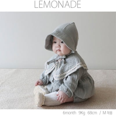 LEMONADE35｜(55cm-85cm) 2色滾邊大翻領包屁衣含帽子11