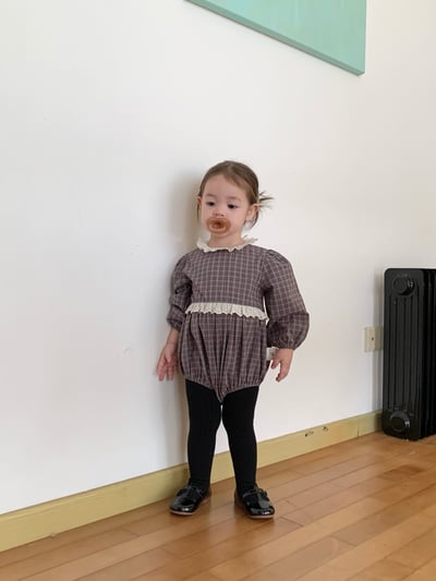 JE618｜(73cm-100cm) 格紋蕾絲綁帶包屁衣25