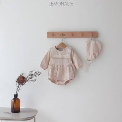 LEMONADE21｜(55cm-85cm) 2色滾邊翻領包屁衣含帽子8