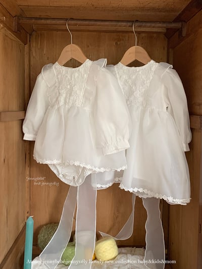 JE599｜(66cm-120cm) 玫瑰花白紗連身裙/包屁衣1