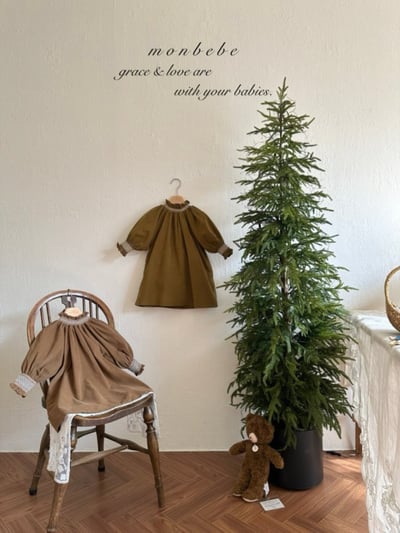 MONBEBE05｜(1y-8y) 冬季滾邊縮口洋裝7