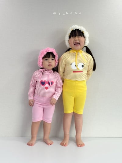 my_bebe05｜(75-105cm) 格紋長袖泳衣/花邊泳帽14