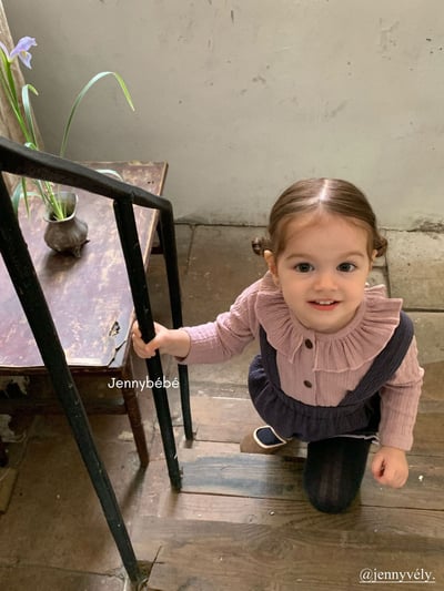 JE564｜(73-100cm) 荷葉領開襟外套/坑條滾邊吊帶褲24