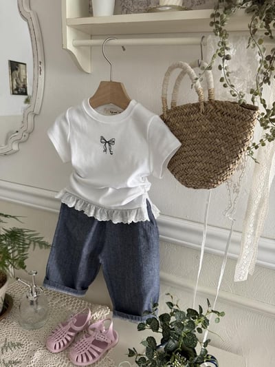 LePetitmot19｜(80-125cm) 蝴蝶結蕾絲上衣7