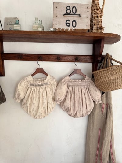 Marron 47｜(3m-18m) 抓週方領碎花包屁衣6