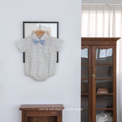 M-KIDS43｜(65-80cm) 格紋領帶有領包屁衣8