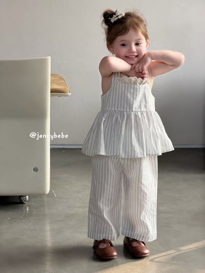 JE702｜(80-110cm)  花邊平口無袖條紋套裝3