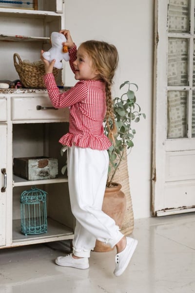 FLO46｜(75-140) 3色格紋蘋果花布荷葉邊上衣18