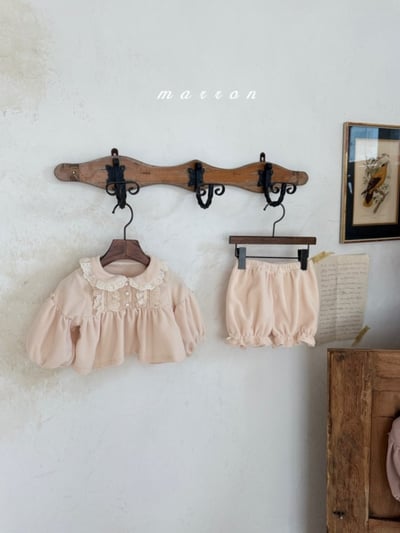 Marron 56｜(3m-18m) 宮廷袖蕾絲領花邊套裝11