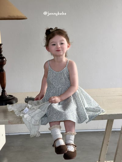 JE721｜(73-100cm) 天藍碎花細肩洋裝/壓紋開襟外套1