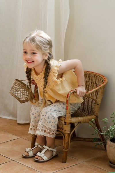 FLO18｜(75-140) 碎花蕾絲邊長褲5