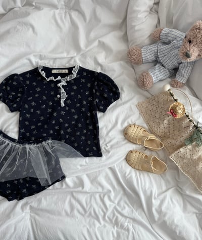 LePetitmot01｜(80-125cm) 2色花朵薄紗裙套裝8