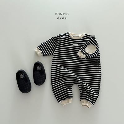 Bonito71｜(3m-18cm) 條紋補丁連身衣10