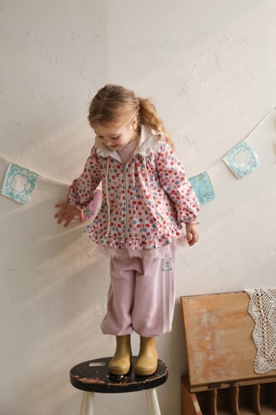 FLO49｜(75-140) 2色田園碎花蕾絲花邊連帽外套9