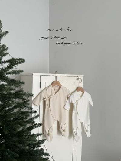 MONBEBE15｜(0m-6m) 新生兒綁帶排扣連身衣1