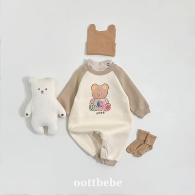 Oottbebe90｜(0m-12m)  休閒彩虹熊熊包屁裝3