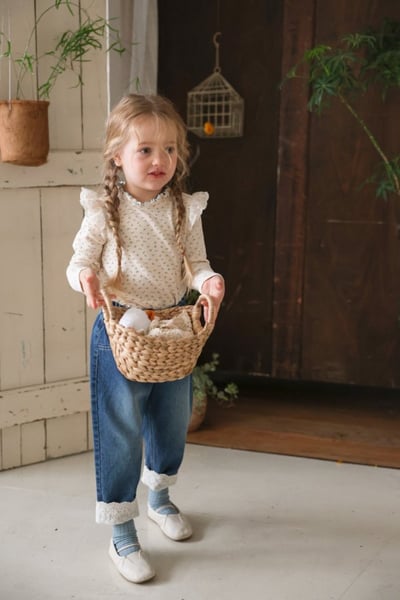 FLO40｜(75-140) 3色木耳捲邊碎花上衣21