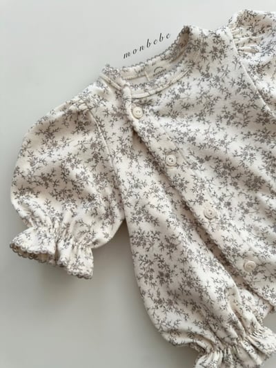 MONBEBE12｜(0m-6m) 荷葉滾邊北歐印花包屁衣5