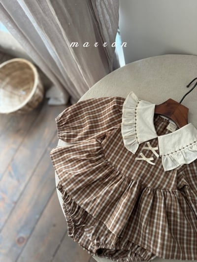 Marron58｜(3m-18m) 格紋荷葉領洋裝包屁衣14