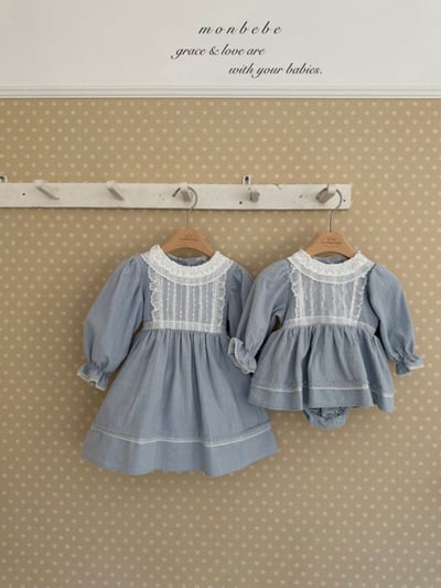 MONBEBE02｜(1y-8y) 蕾絲滾邊緞帶洋裝7