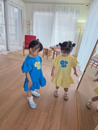 Color27｜(75-115cm) 印花公主袖洋裝2