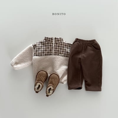 Bonito24｜(75cm-125cm) 格紋半開襟刷毛上衣9